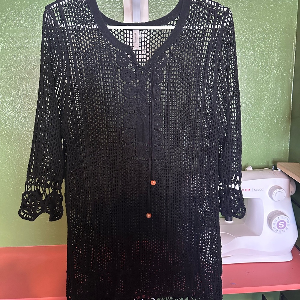 Francesca's Collections Black Crochet Swim Cover-Up